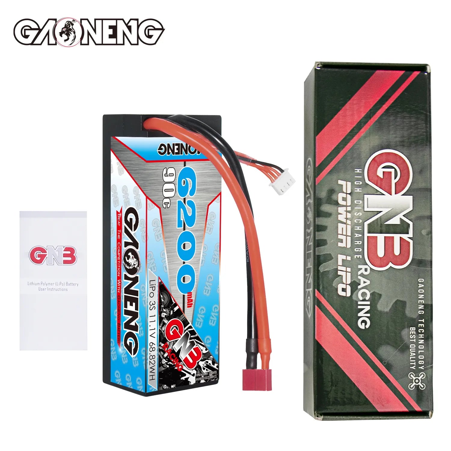 GAONENG GNB 3S 11.1V 6200mAh 90C Cabled Hard Case LiPo Battery T-PLUG [DG]