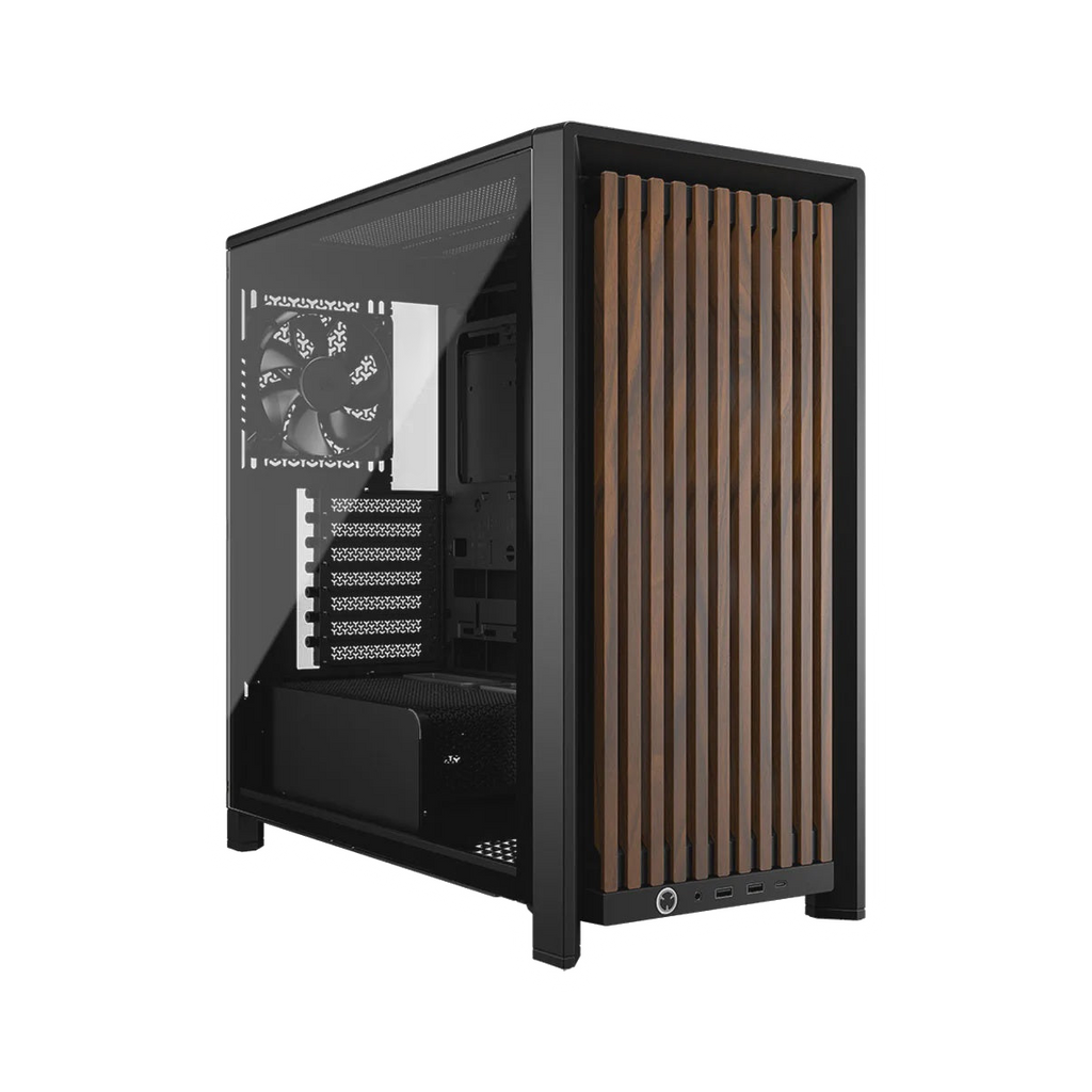 Corsair FRAME 4000D WOOD RS Modular Mid-Tower PC Case - Black/Walnut, E-ATX ATX mATX ITX, TG wood, 430mm GPU, 170mm CPU, 360mm rad, USB-C, vert GPU [PC]