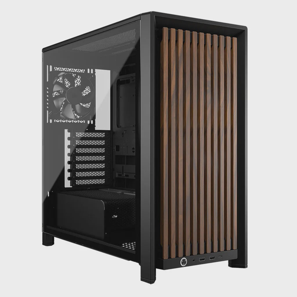 Corsair FRAME 4000D WOOD RS Modular Mid-Tower PC Case - Black/Walnut, E-ATX ATX mATX ITX, TG wood, 430mm GPU, 170mm CPU, 360mm rad, USB-C, vert GPU [PC]