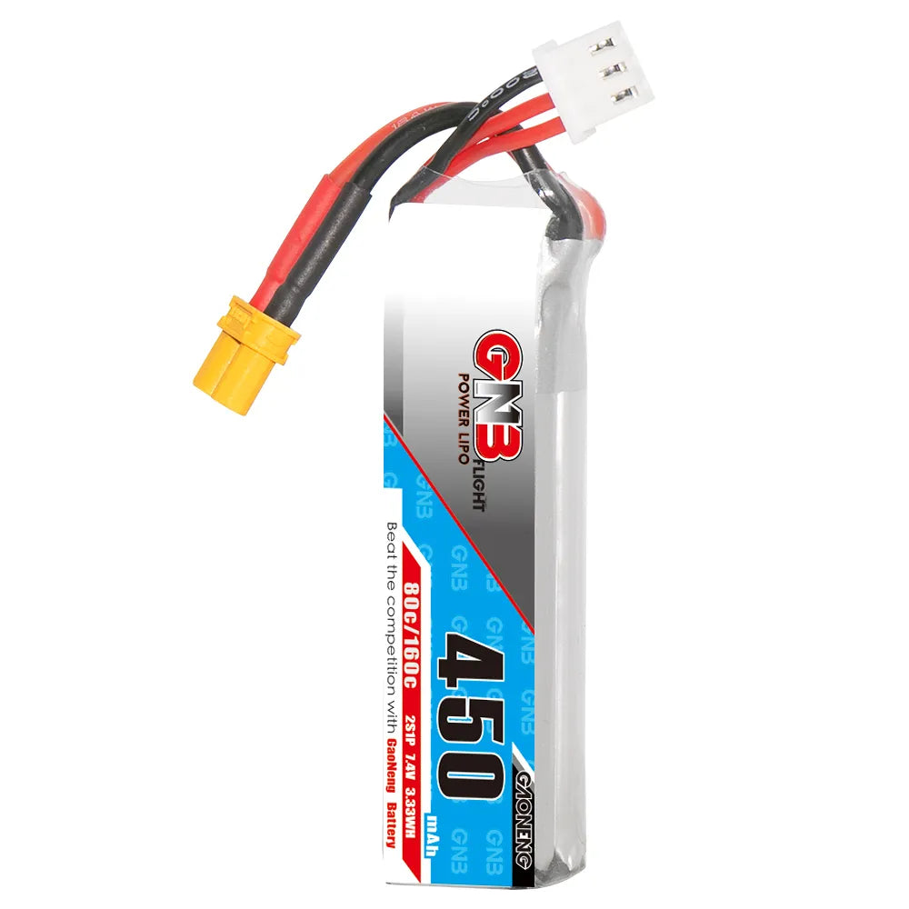 GAONENG GNB 2S 7.4V 450mAh 80C XT30 LiPo Battery Long Type [DG]