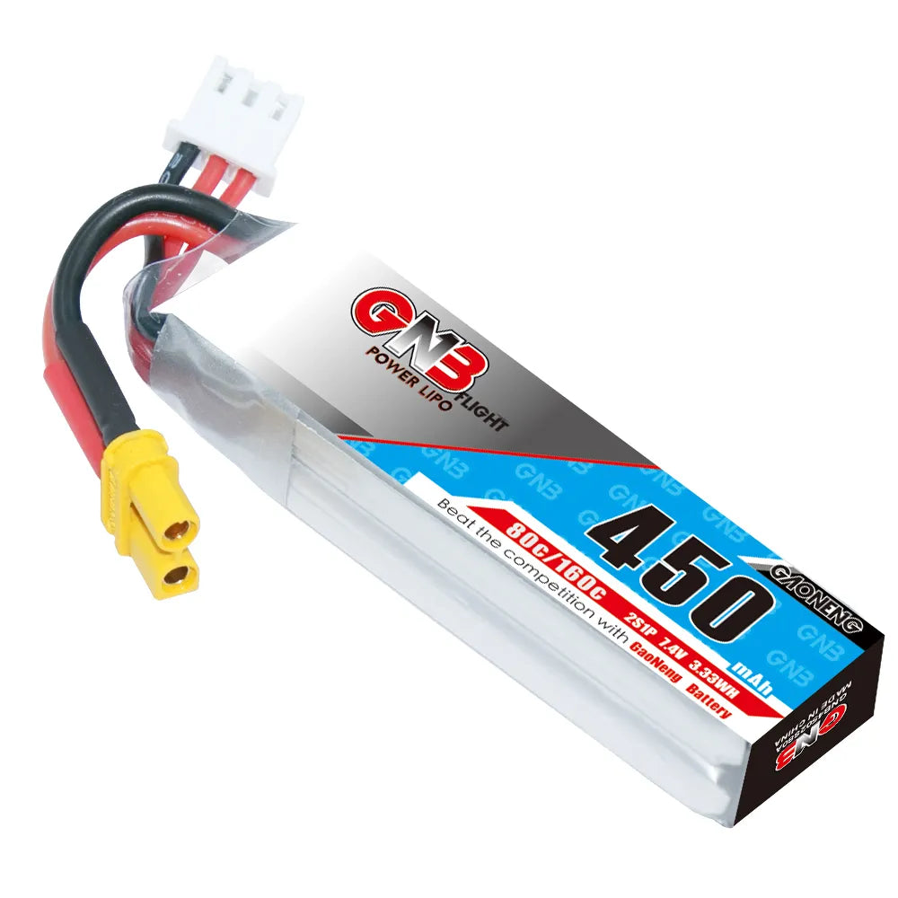 GAONENG GNB 2S 7.4V 450mAh 80C XT30 LiPo Battery Long Type [DG]