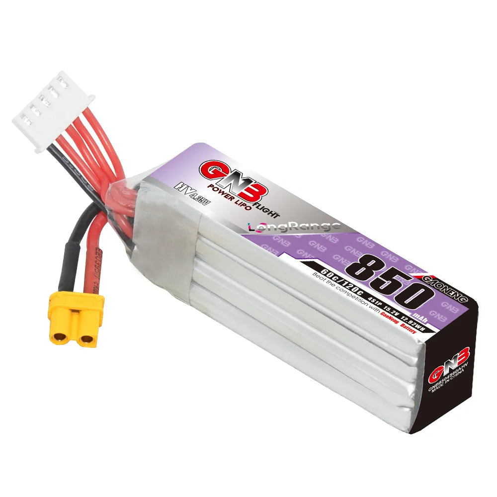 GAONENG GNB LiHV 4S 15.2V 850mAh 60C XT30 LiPo Battery Long Range [DG]