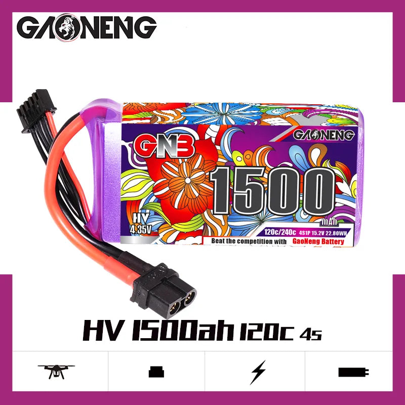 GAONENG GNB LiHV 4S 15.2V 1500mAh 120C XT60 LiPo Battery LongRange [DG]
