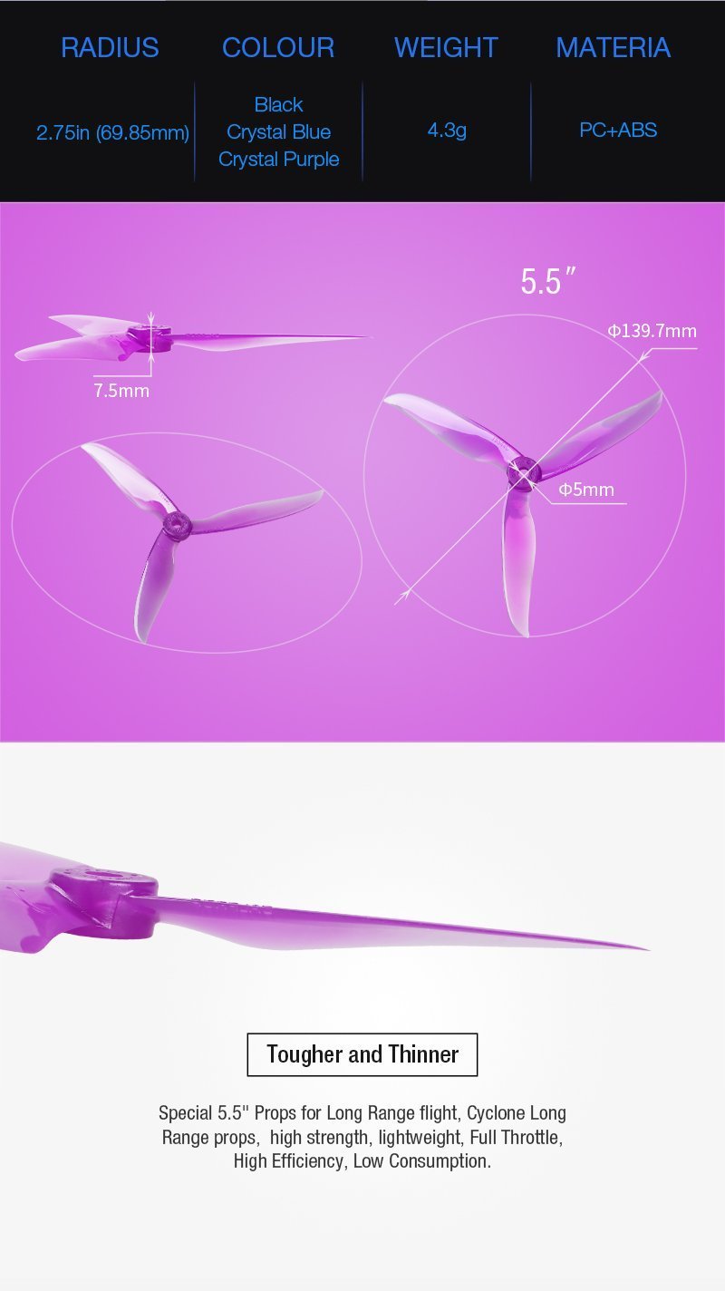 Dal Prop Cyclone Tri Blade T5544C 5.5 Inch Propellers 1 Pack (4 Pieces) - Phaser FPV