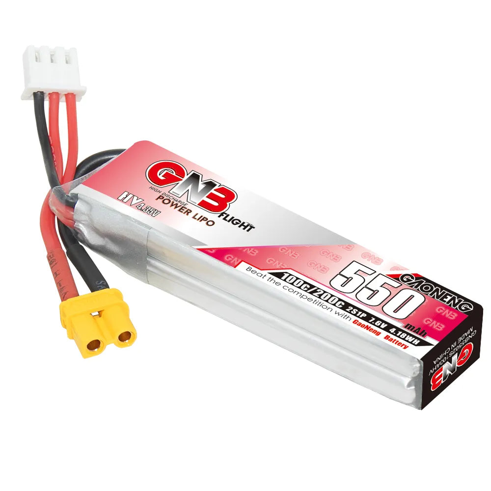 GAONENG GNB LiHV 2S 7.6V 550mAh 100C XT30 LiPo Battery Long Type [DG]