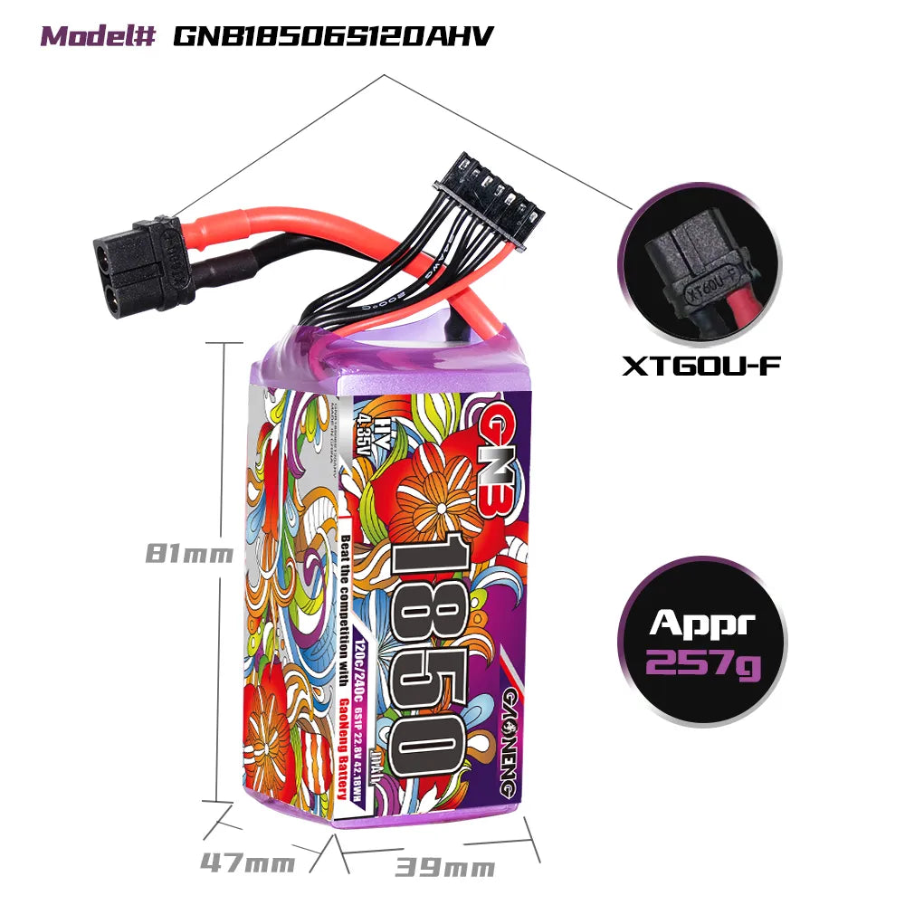 GAONENG GNB LiHV 6S 22.8V 1850mAh 120C XT60 LiPo Battery [DG]