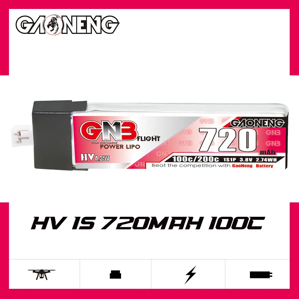 GAONENG GNB LiHV 1S 3.8V 720mAh 100C PH2.0 Plastic Head LiPo Battery [DG]
