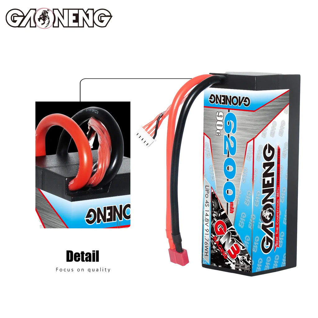 GAONENG GNB 4S 14.8V 6200mAh 90C Cabled Hard Case LiPo Battery T-PLUG [DG]