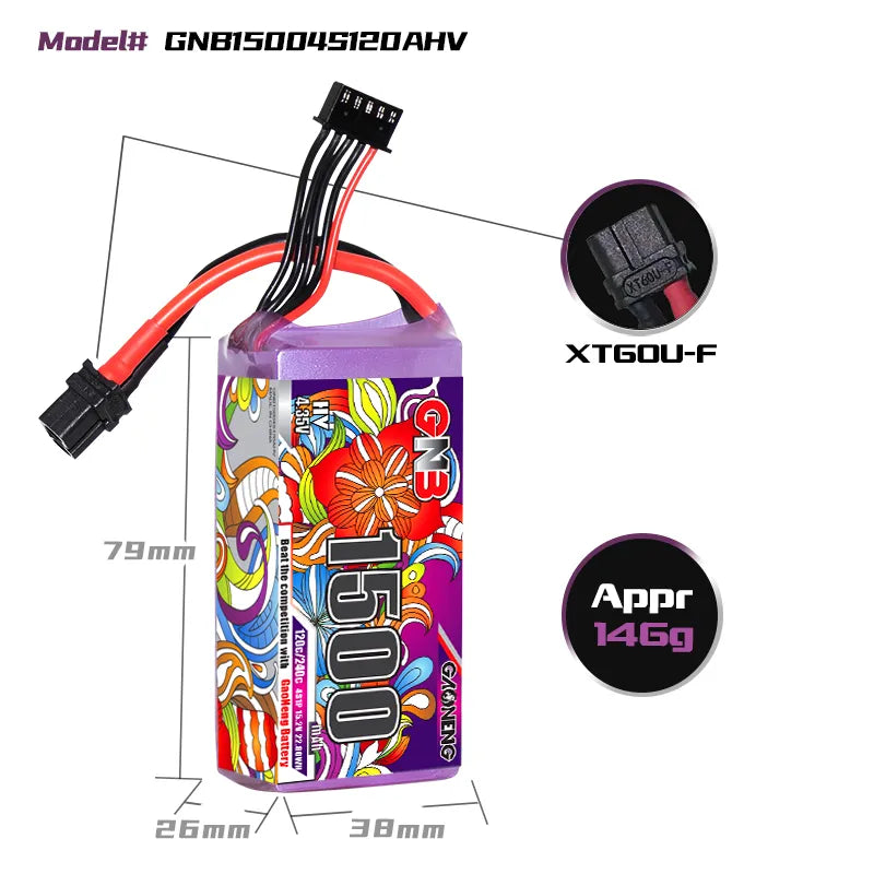 GAONENG GNB LiHV 4S 15.2V 1500mAh 120C XT60 LiPo Battery LongRange [DG]
