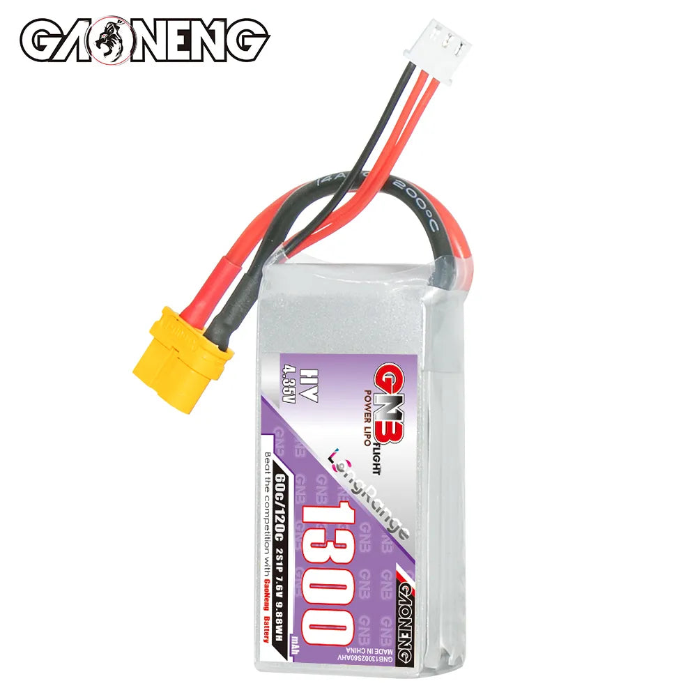 GAONENG GNB LiHV 2S 7.6V 1300mAh 60C XT60 LiPo Battery Long Range [DG]