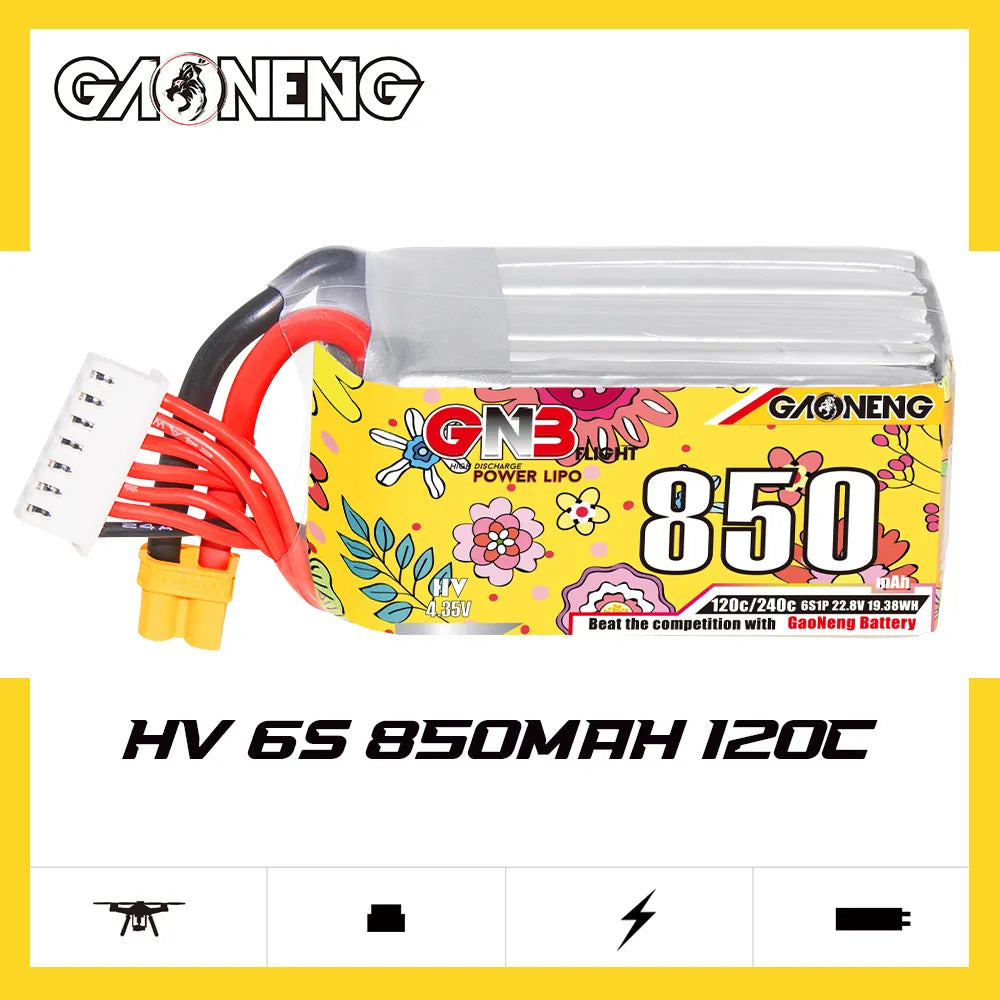GAONENG GNB LiHV 6S 22.8V 850mAh 120C XT30 Connector LiPo Battery [DG]