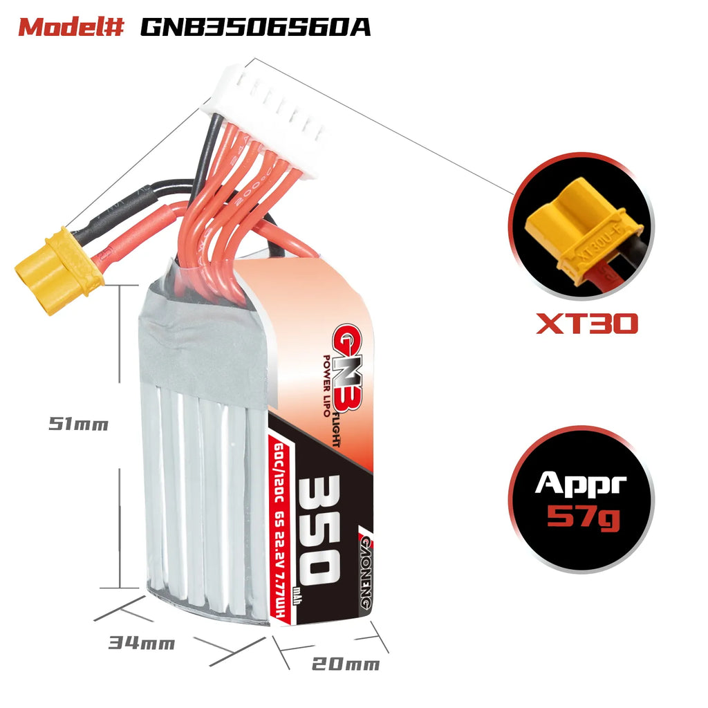 GAONENG GNB 6S 22.2V 350mAh 60C XT30 LiPo Battery [DG]