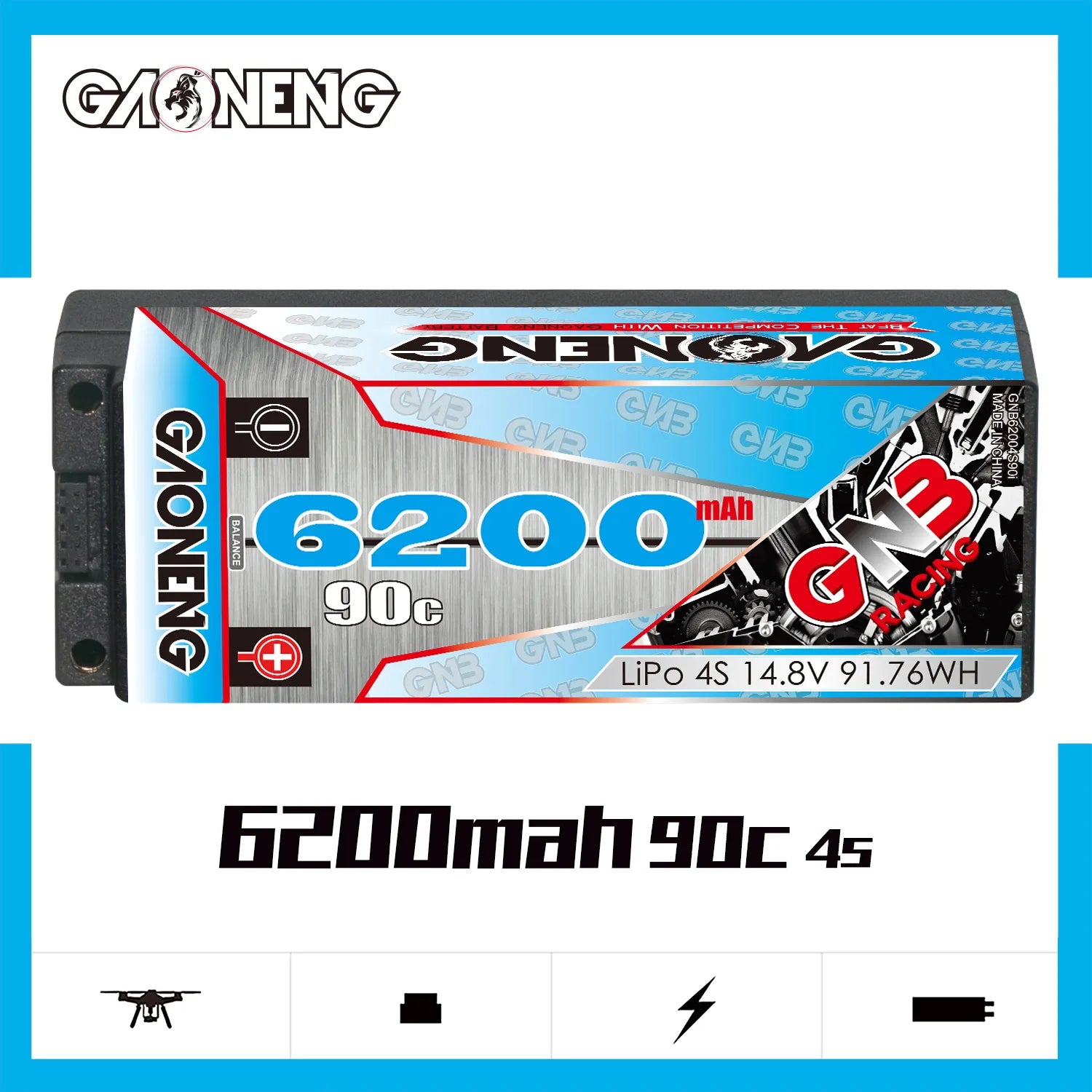 GAONENG GNB 4S 14.8V 6200mAh 90C 5mm Bullet Hard Case LiPo Battery [DG]