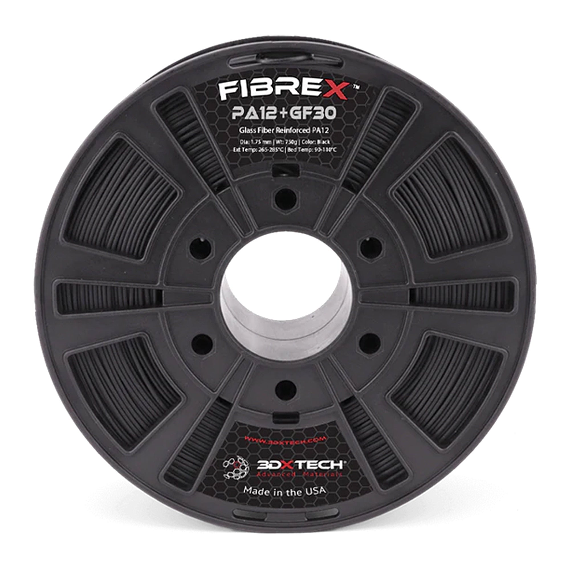3DXTech FibreX Nylon 12+GF30 1.75mm Black Filament 750g