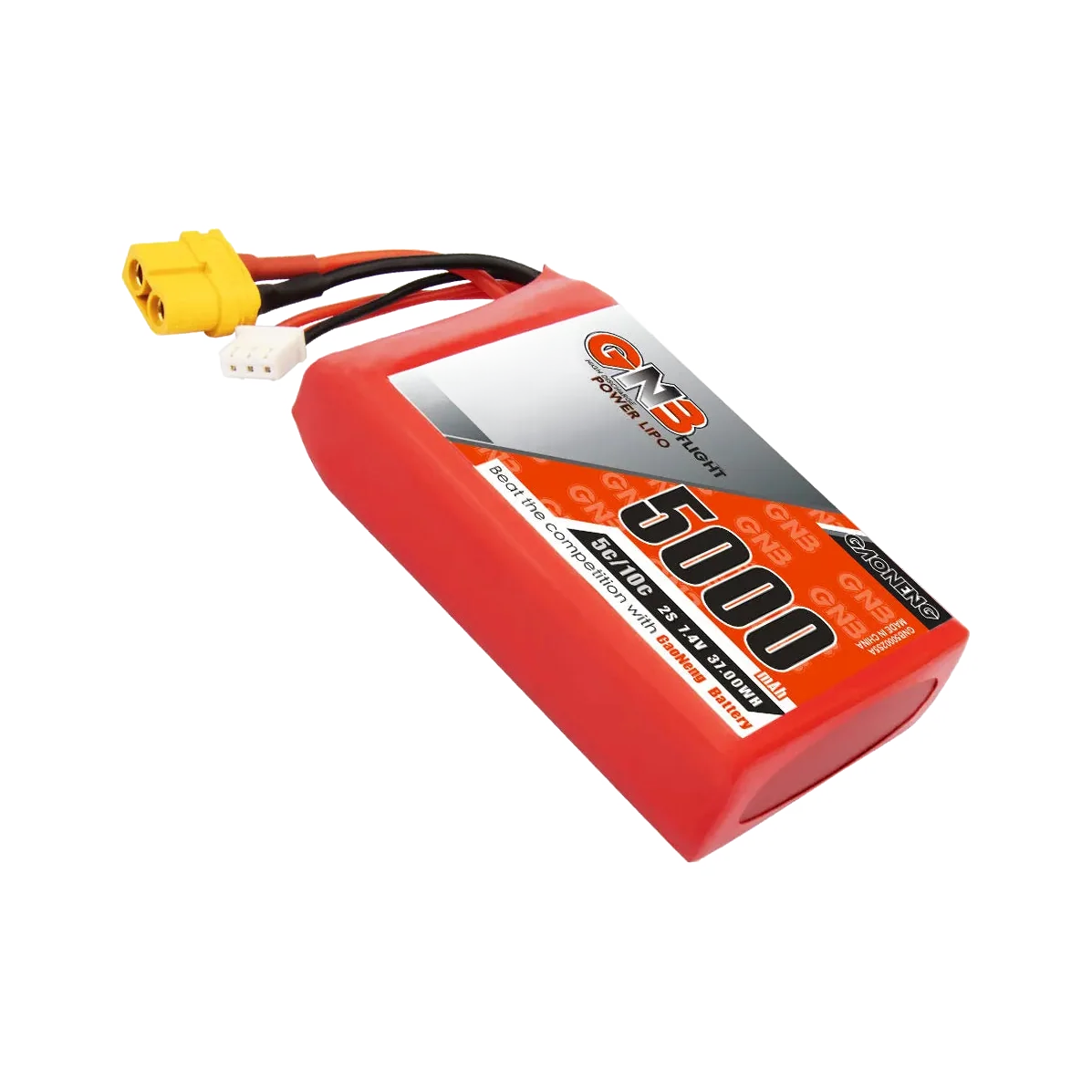 GAONENG GNB 2S 5000mAh LiPo battery — transparent dark-mode product image