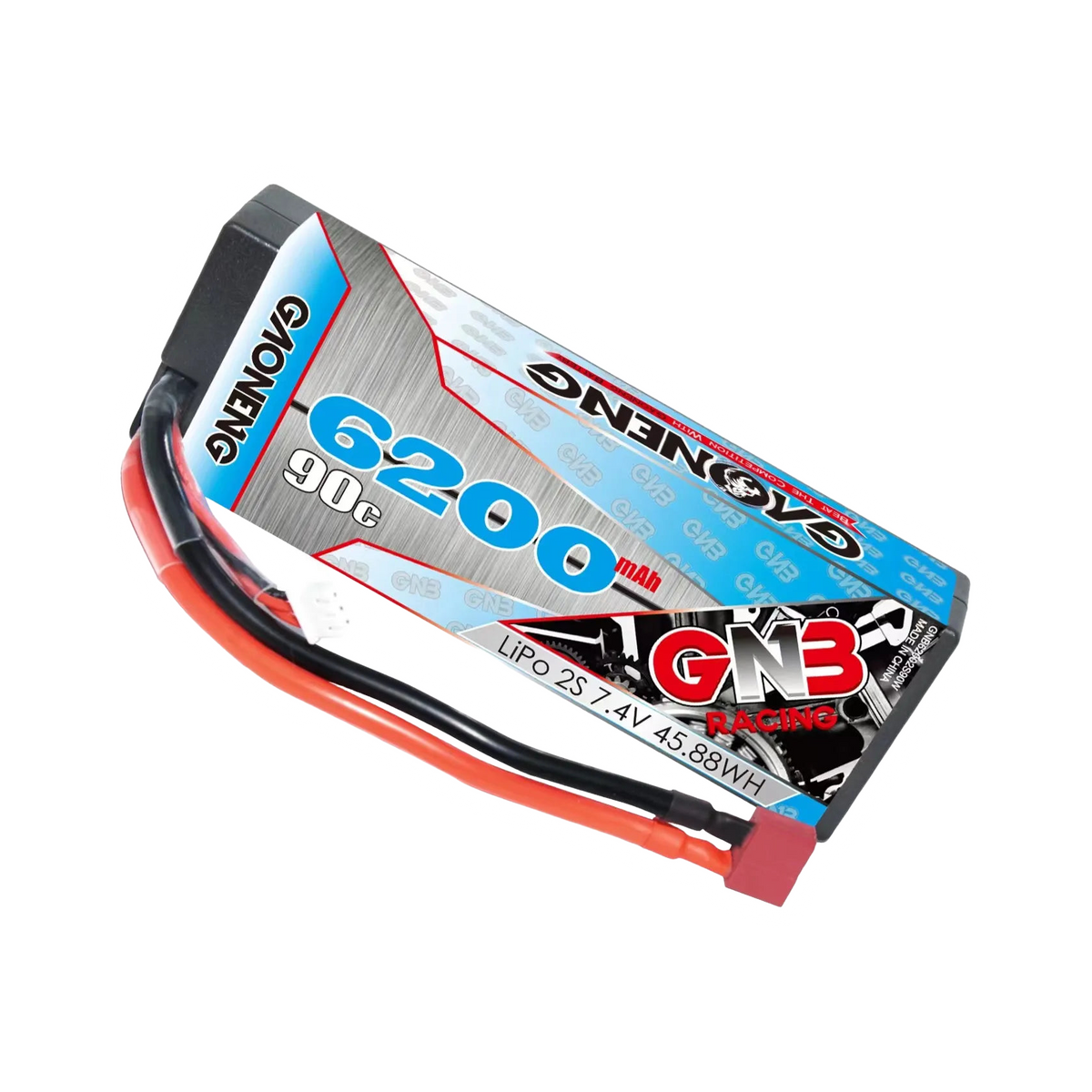 GNB 6200mAh 7.4V 2S 90C T-Plug LiPo Battery (Cabled) Hard Case [DG]