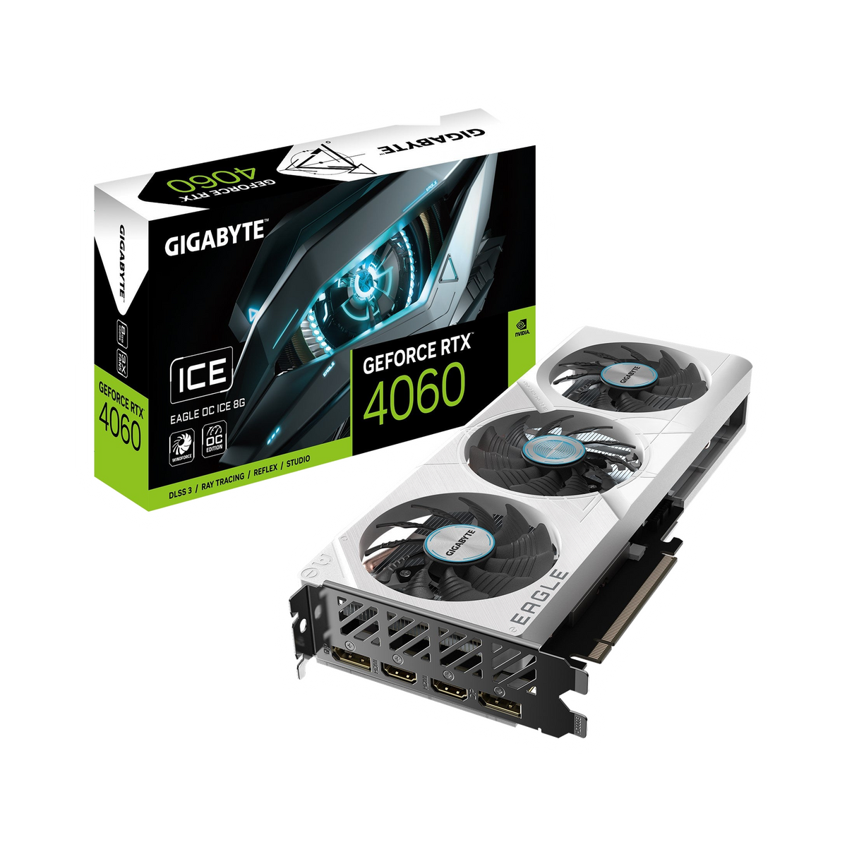 Gigabyte nVidia GeForce RTX 4060 EAGLE OC ICE-8GD GDDR6 Video Card, PCI-E 4.0, 2505 MHz Core Clock, 2x DP 1.4a, 2x HDMI 2.1a*2 [PC]