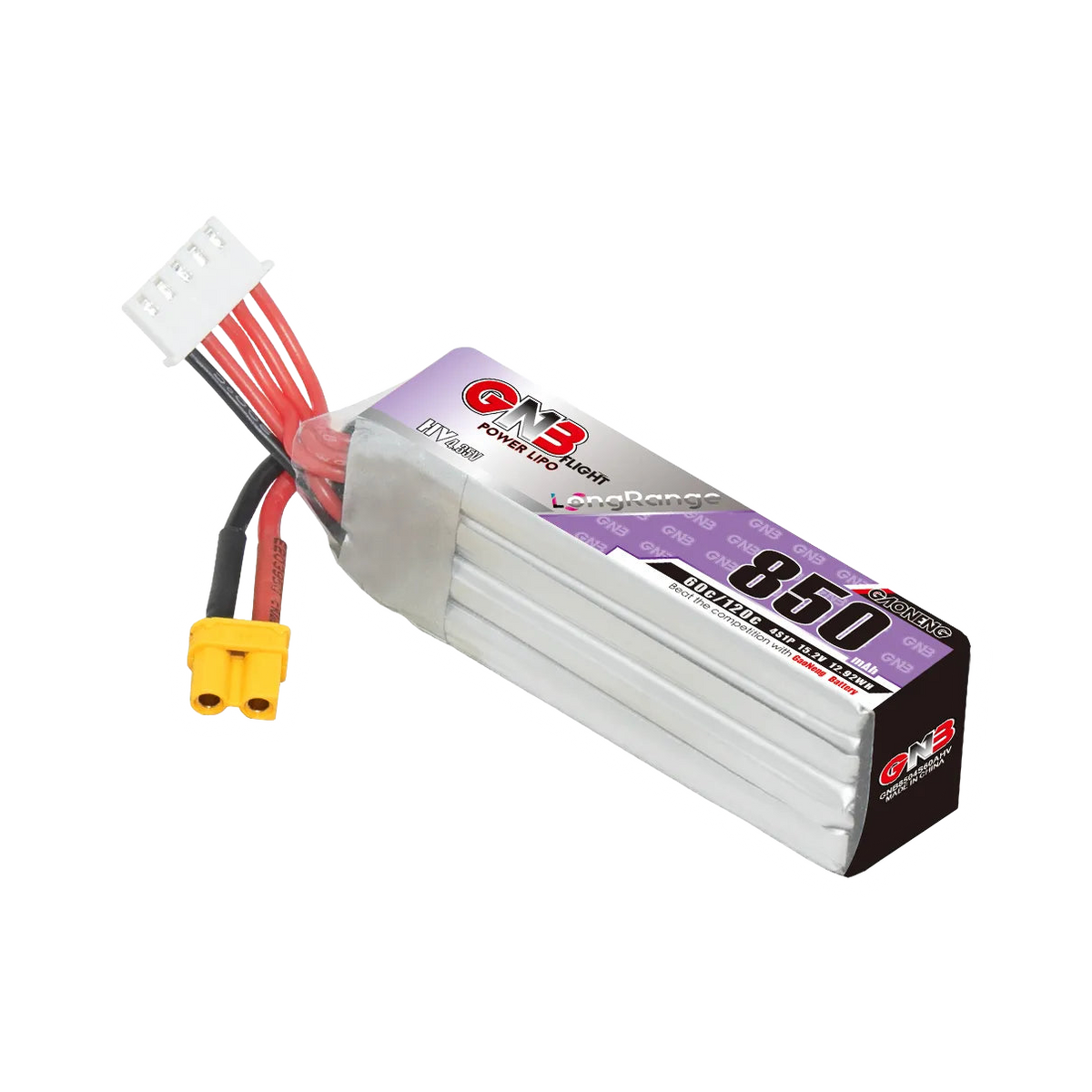 GNB 850mAh 15.2V 4S 60C XT30 LiHV Battery Long Range [DG]