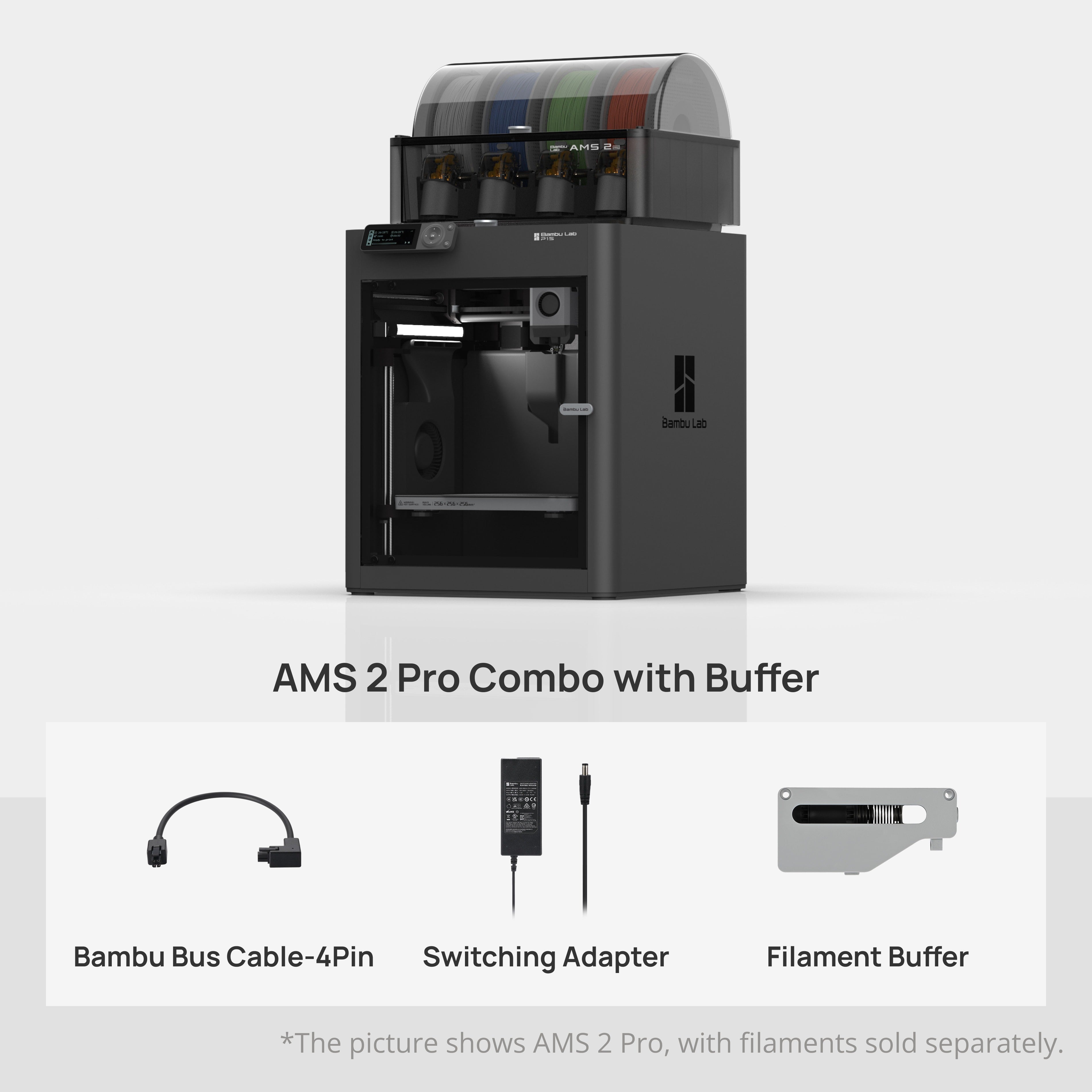 Bambu Lab P1S 3D Printer w/ AMS 2 (AMS Buffer version - Supports only 1 AMS)