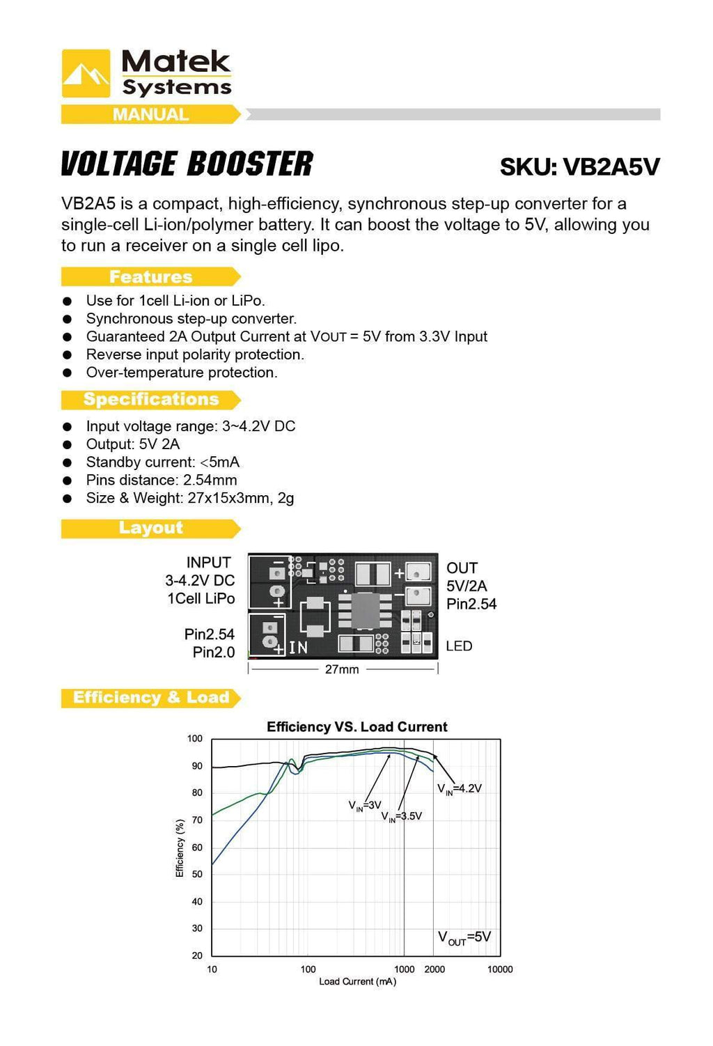 Matek DC-DC 1S Up to 5V Voltage Booster Regulator VB2A5V