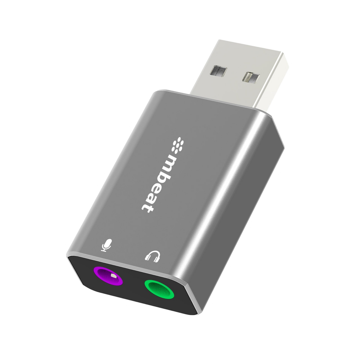 mbeat Elite USB to 3.5mm Audio and Microphone Adapter - Add Headphone Audio Jack to USB-A Computers, Laptops, Notebooks - Space Grey [PC]