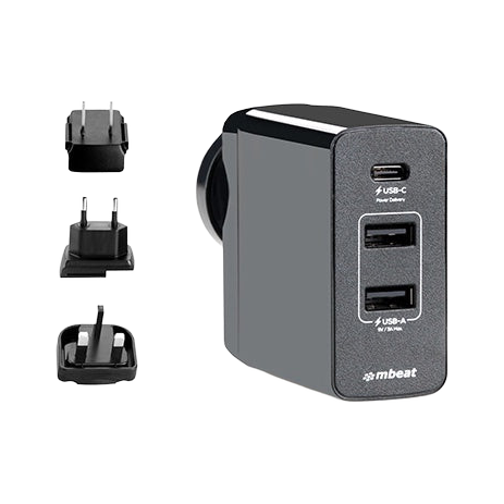 mbeat® Gorilla Power 45W USB-C Power Delivery (PD 2.0) and Dual USB-A World Travel Charger MB-CHGR-PD45