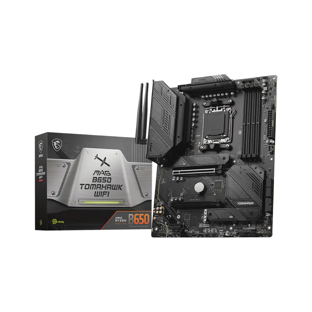 MSI MAG B650 TOMAHAWK WIFI AMD AM5 ATX Motherboard, 4x DDR5 ~64GB, 1x PCI-E x16, 3x M.2, 6x SATA, 2x USB2.0, 8x USB 3.2, 1x USB-C [PC]