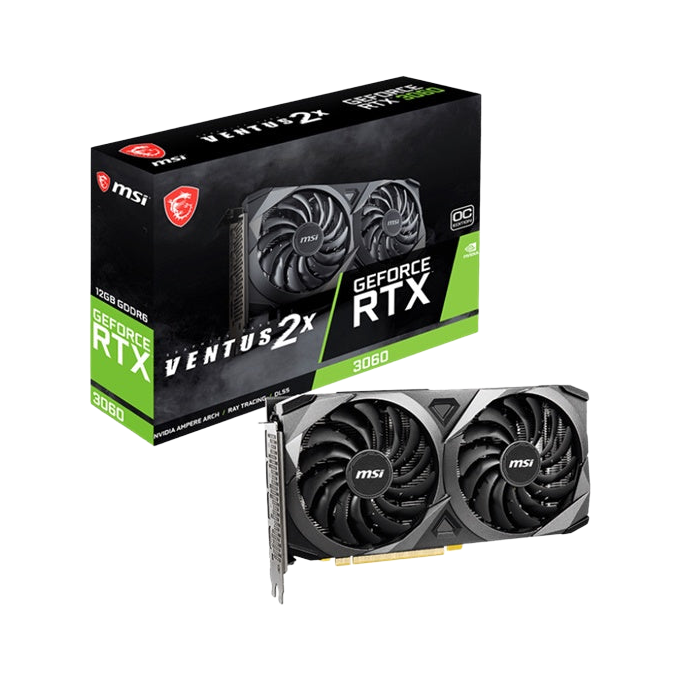 MSI nVidia Geforce RTX 3060 VENTUS 2X OC 12GB Video Card, PCI-e 4.0, GDDR6, 1807 MHz Boost Clock, 3x DisplayPort 1.4, 1x HDMI 2.1 [PC]