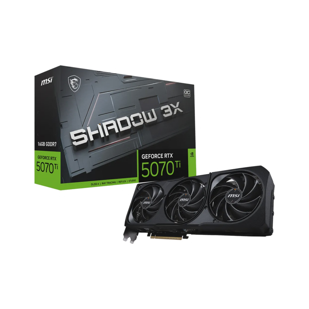 MSI nVidia GeForce RTX™ 5070 Ti 16G SHADOW 3X OC, PCI Express® Gen 5, Boost: 2482 MHz, CUDA 8960 Units, 16GB GDDR7, [PC]