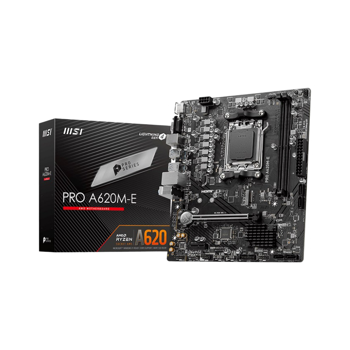 MSI PRO A620M-E AM5 mATX MB 2xDDR5 1xPCIE 16 1 PCI-E 1 1xM.2 4xSATA 4xUSB 3.2 2xUSB 2.0