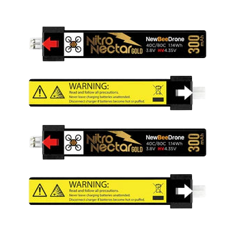 NewBeeDrone Nitro Nectar Gold 300mAh 3.8V 1S 40C PH2.0 LiHV Battery (4 Pack) [DG]