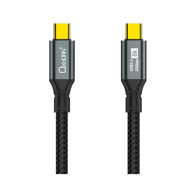 Oxhorn USB 3.2 Gen 2×2 3m USB-C to USB-C 20Gbps 8K@60Hz 20V 100W E-Marker Chip Black fast charging & Video cable Laptop Phones Tablet USB-C Device CB-CC-323