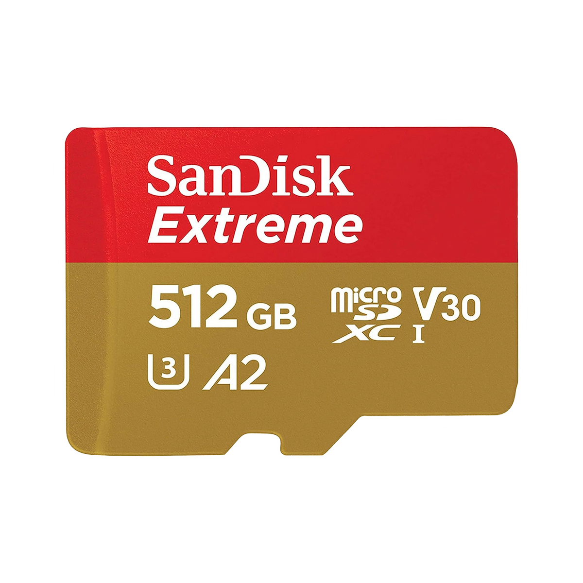 SanDisk Extreme microSDXC 512GB 190MB/s R 130MB/s W UHS-I U3 C10 V30 A2 Card - SDSQXAV-512G-GN6MA