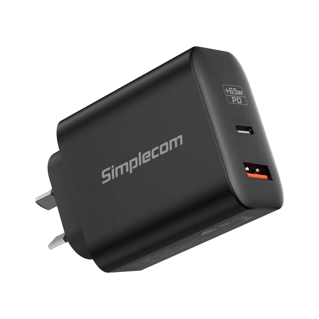 Simplecom CU265 Dual Port PD 65W GaN Fast Wall Charger USB-C + USB-A - product view 1
