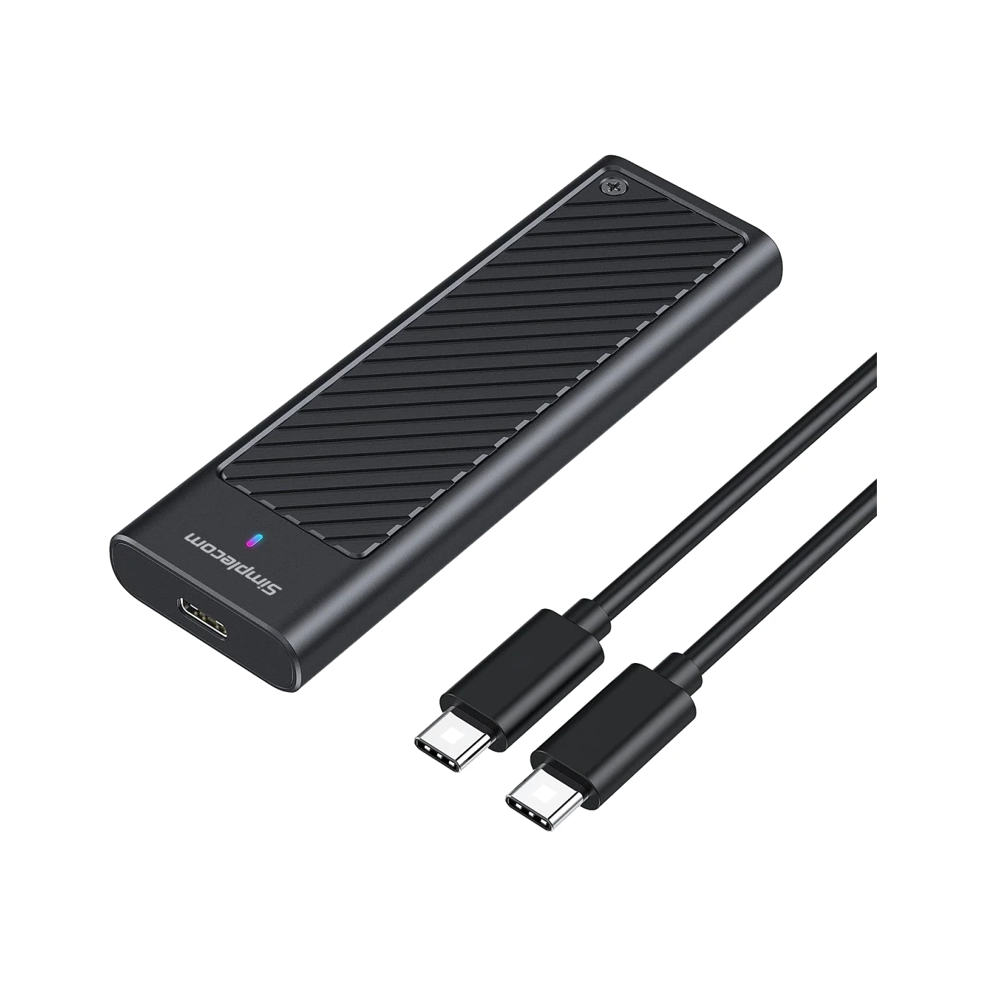 Simplecom SE538 M.2 SSD enclosure — transparent dark-mode product image