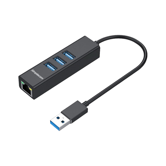 Simplecom CHN420 Black Aluminium 3 Port SuperSpeed USB HUB with Gigabit Ethernet Adapter [PC]