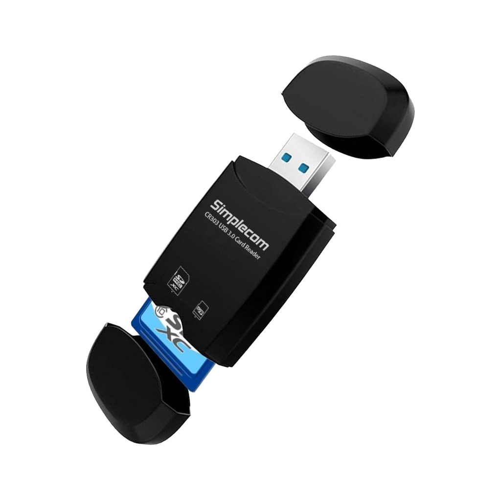 Simplecom CR303 2 Slot SuperSpeed USB 3.0 Card Reader with Dual Caps