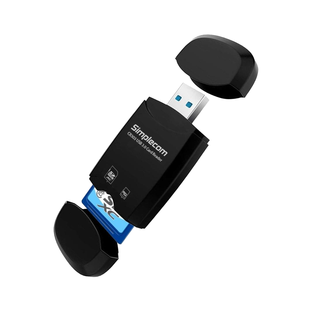 Simplecom CR303 2 Slot SuperSpeed USB 3.0 Card Reader with Dual Caps
