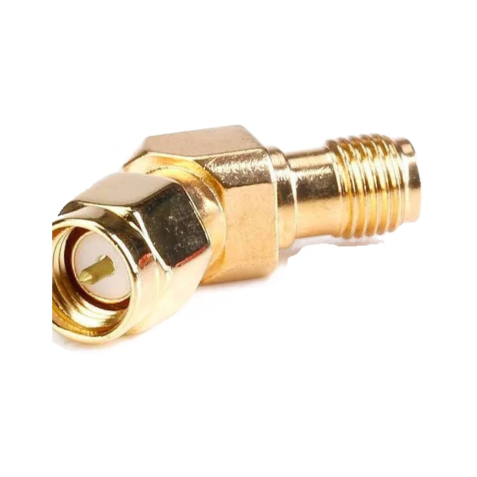 SMA Male to RP-SMA Female 45 Degree Adapter – transparent dark mode image 1