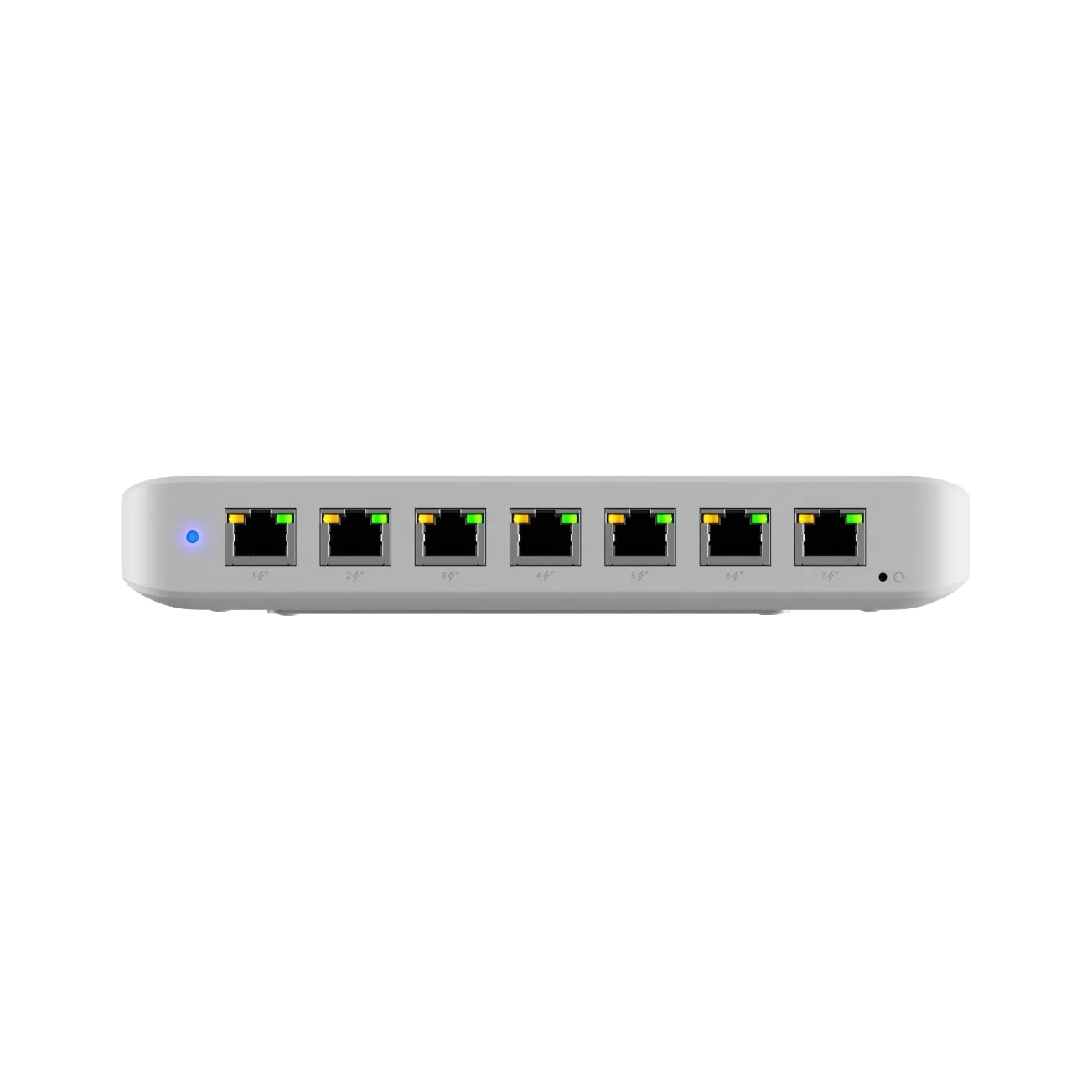 Ubiquiti Ultra 60W, Compact 8-port Layer 2 GbE PoE Switch, Versatile Mounting, 7 GbE PoE+ Output ports, 1 GbE Port, Includes PSU — dark mode image 1
