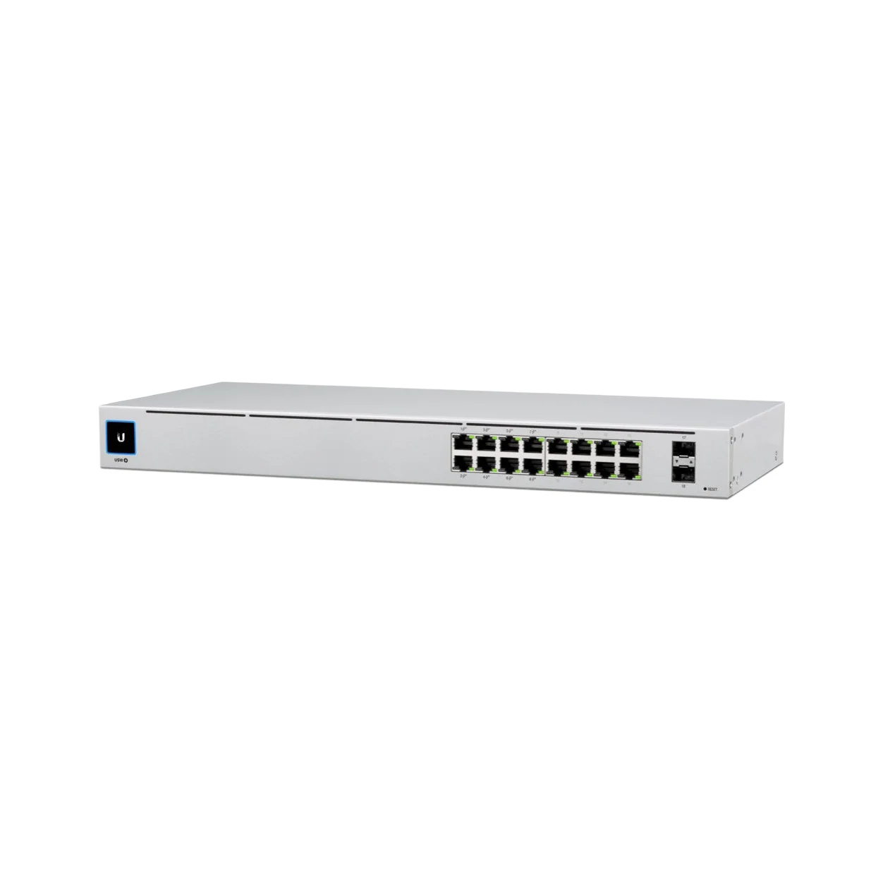 Ubiquiti UniFi 16-port Managed Gigabit Switch - 8x PoE+ Ports, 8x Gigabit Ethernet Ports, 2x SFP, 42W, Touch Display, Fanless, GEN2 — dark mode image 1