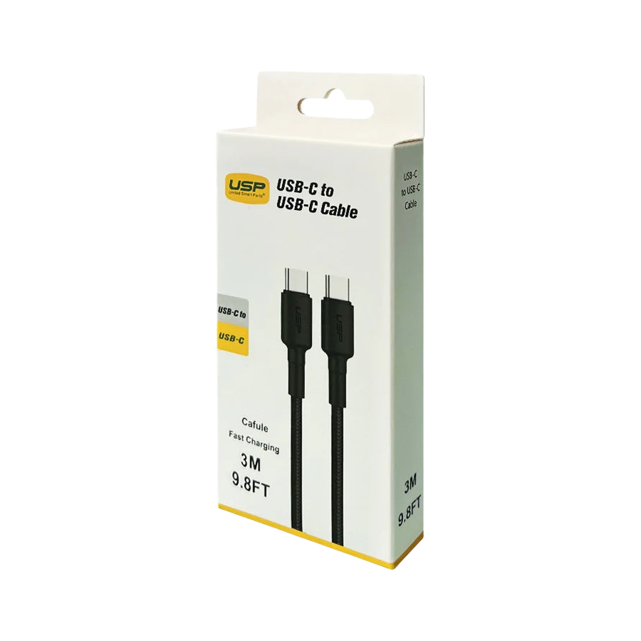 USP BoostUp USB-C to USB-C Cable (3M) - Black (6972890207071), 3A Fast and Safe Charge, Strong and Durable Nylon Braided, Anti-Break, Avoid Knotting