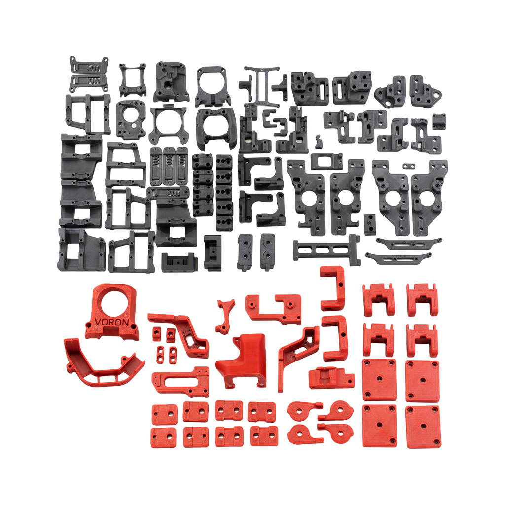 Voron 2.4 R1 Functional Parts Set Printed in Prusament Polycarbonate Carbon Fibre with Fire Engine Red Accents