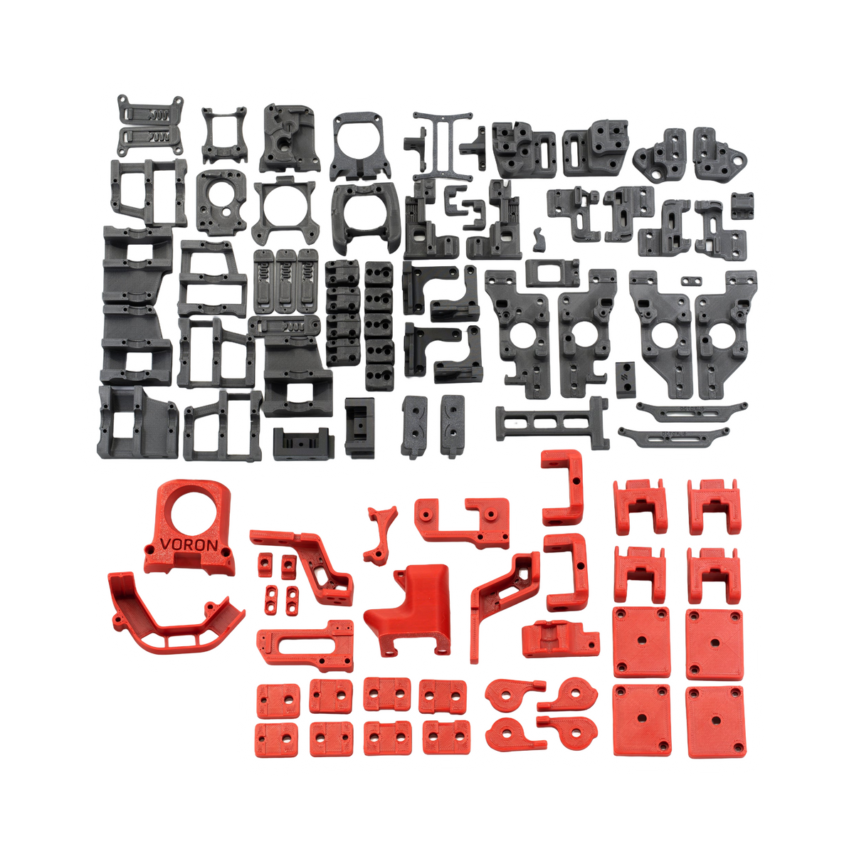 Voron 2.4 R1 Functional Parts Set Printed in Prusament Polycarbonate Carbon Fibre with Fire Engine Red Accents