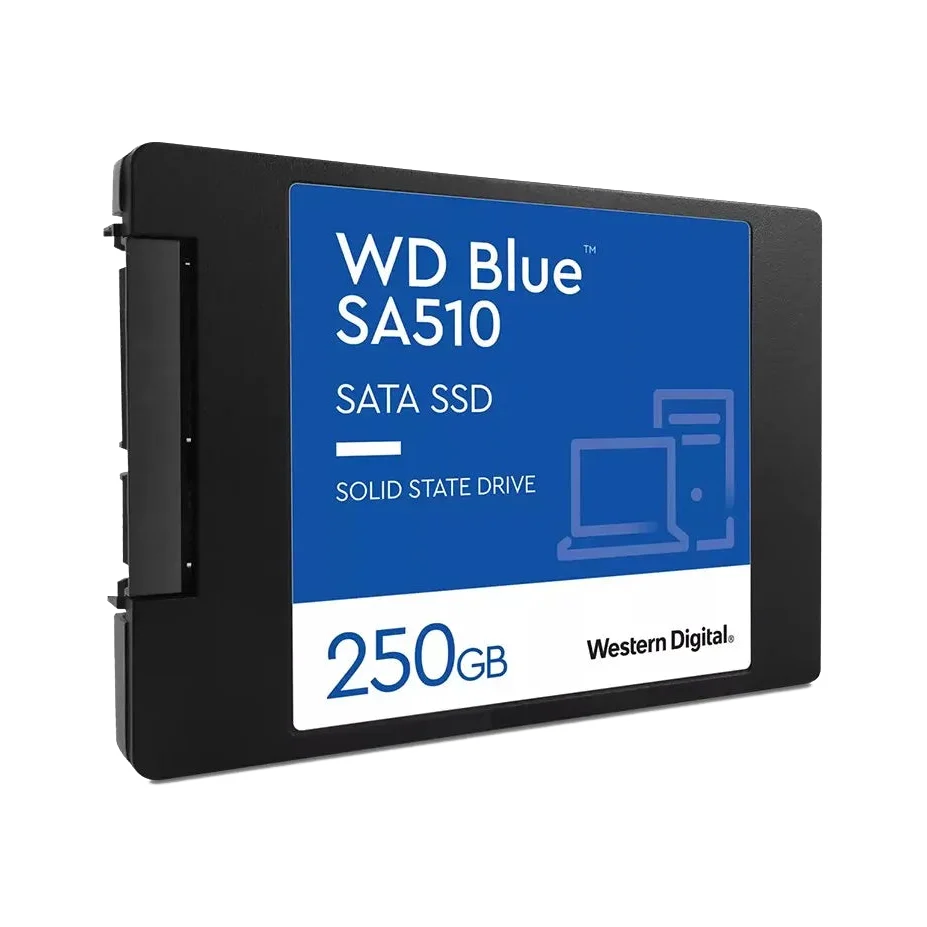 Western Digital WD Blue 250GB SATA SSD — transparent dark-mode product image