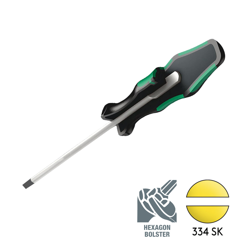Wera 334 SK 1.2 x 6.5 x 125mm Slotted Flat Head Screwdriver (Hex Bolster Edition) 05007674001