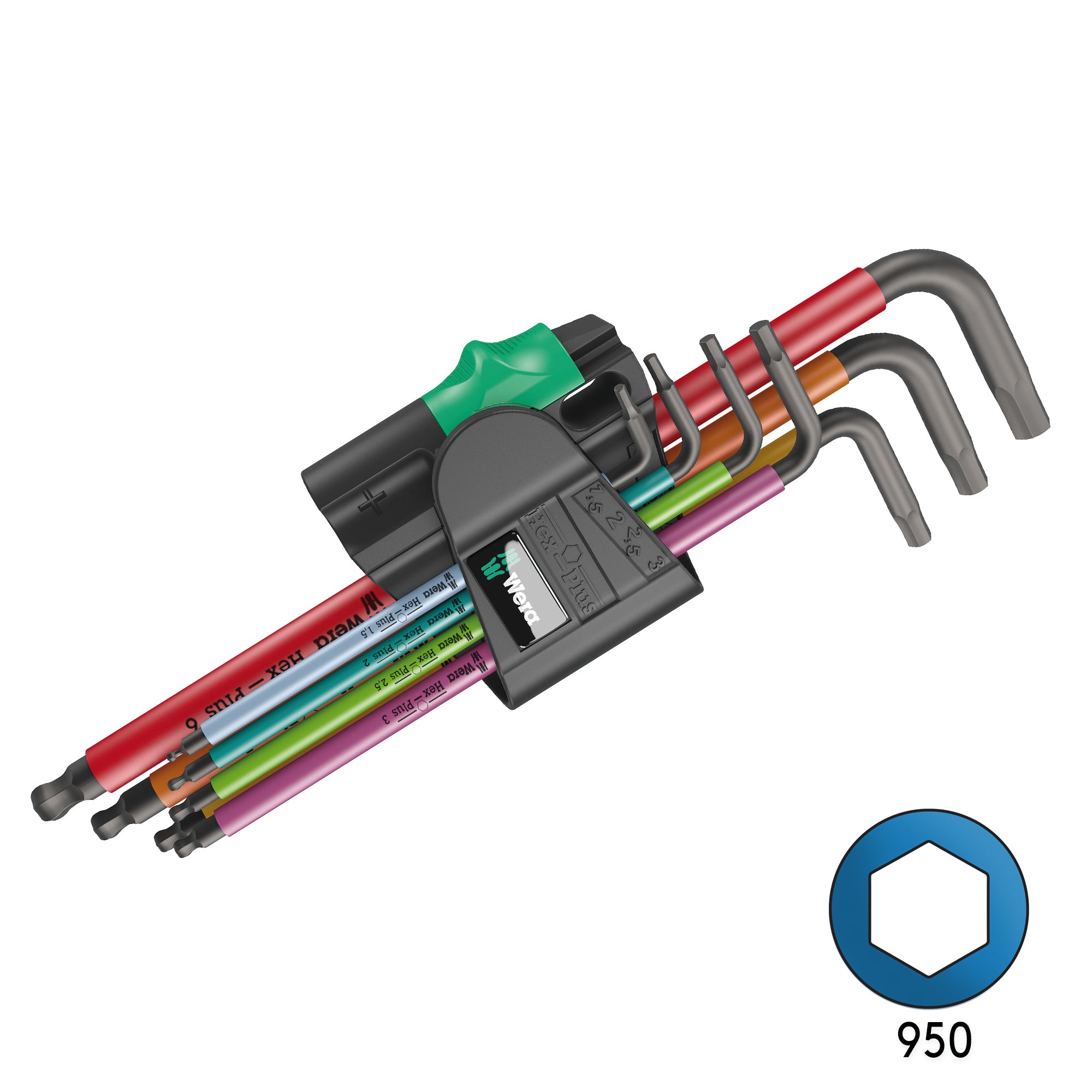 Wera 950/7 Hex-Plus Multicolor Magnet Black Laser Metric  L-Key Set (7 Pieces) 05022534001