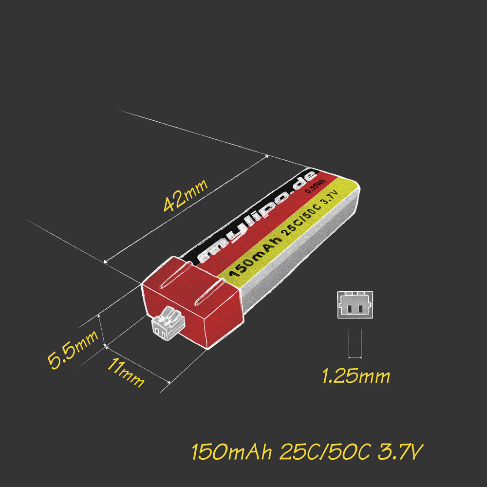 mylipo 150mAh 25C 1S LiPo Battery - Micro-JST Connector (4.4g) [DG]