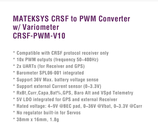 Matek CRSF to PWM Converter w/ Vario CRSF-PWM-V10