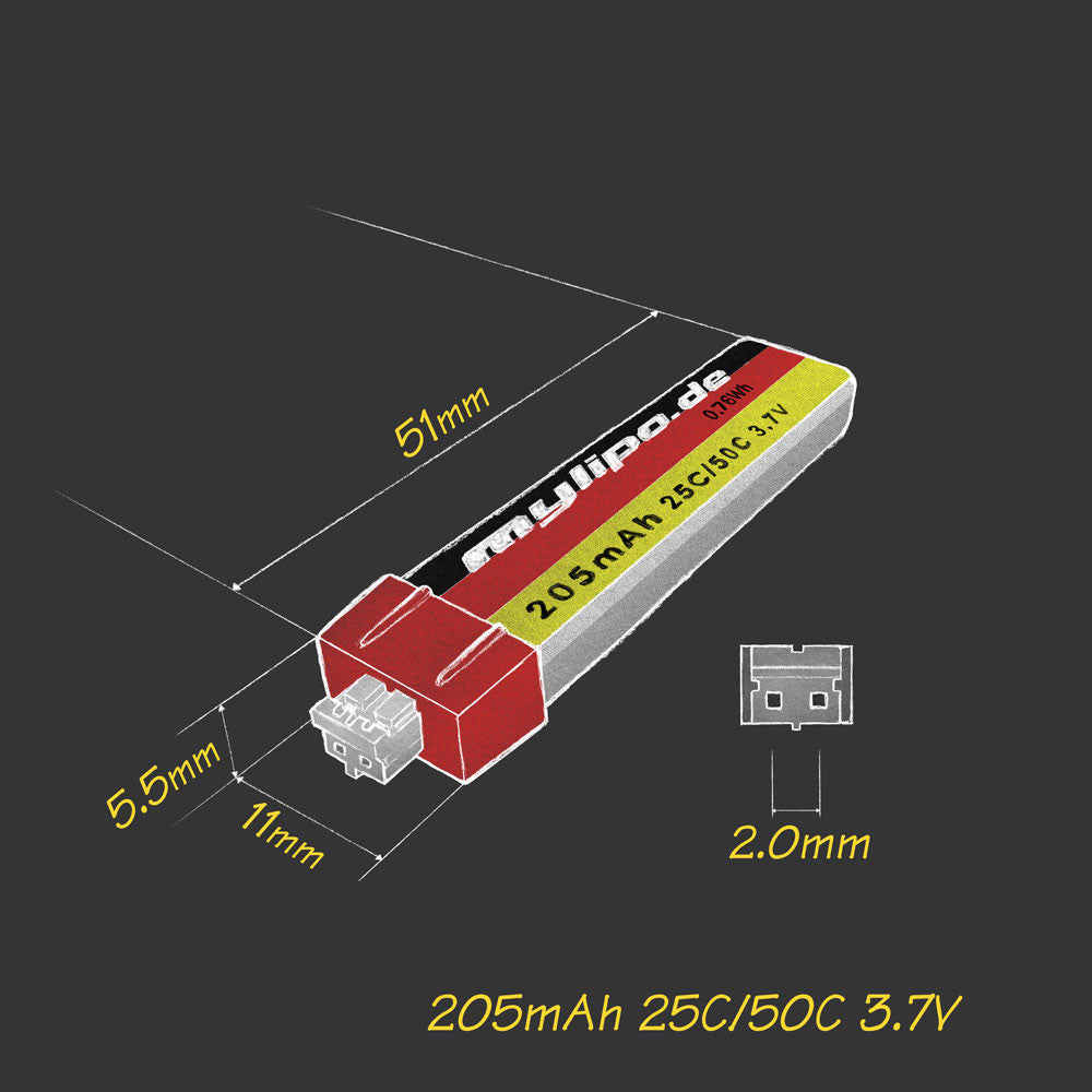 mylipo 205mAh/25C 1S (6.0g) - PH2 connector